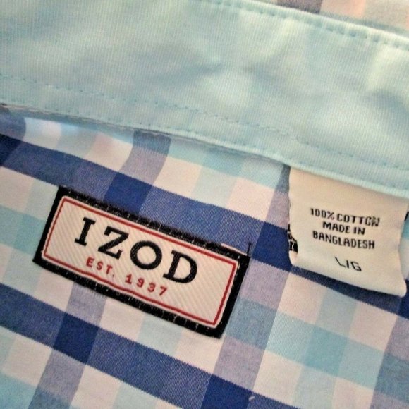 Izod Mens Long Sleeve Oxford sz L Blue Plaid Button Down - Picture 8 of 10